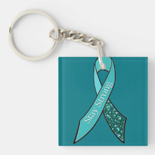 Porte-clés Ruban turquoise de sensibilisation au cancer de l'