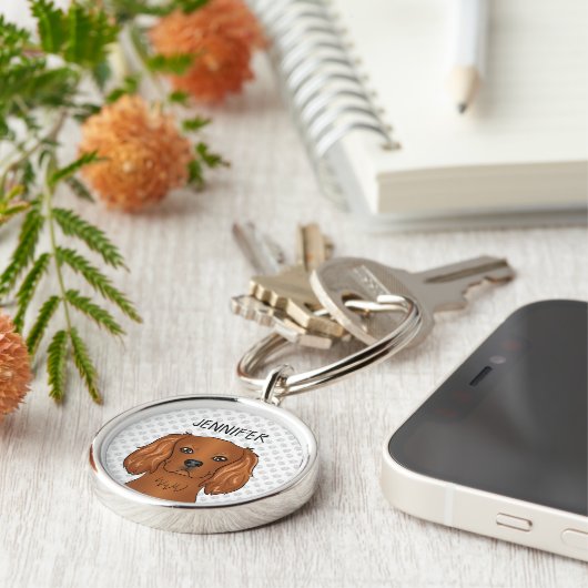 Porte-clés Ruby Cavalier King Charles Spaniel Chien & Nom (Côté)