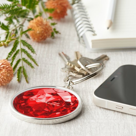 Porte-clés Ruby Gemstone Premium Juillet Nom de la pierre d'o (Côté)
