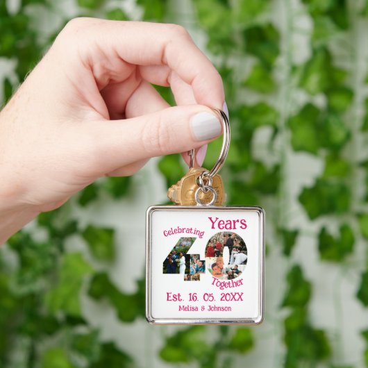 Porte-clés Ruby Red 40th Mariage Anniversary 11 Photo Collage (main)