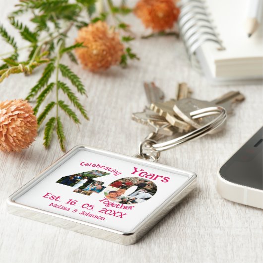 Porte-clés Ruby Red 40th Mariage Anniversary 11 Photo Collage (Côté)