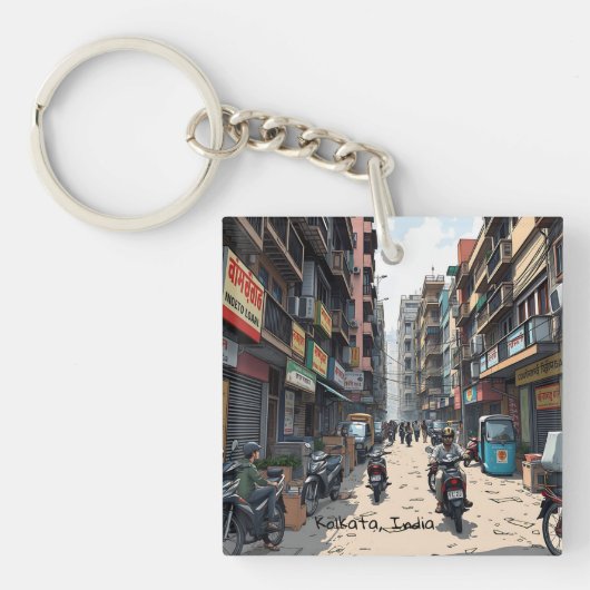 Porte-clés Rue animée du centre de Kolkata, Inde (Devant)