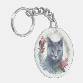 Porte-clés Russe Blue Chat Noël Wreath Festive Kitten (Devant gauche)