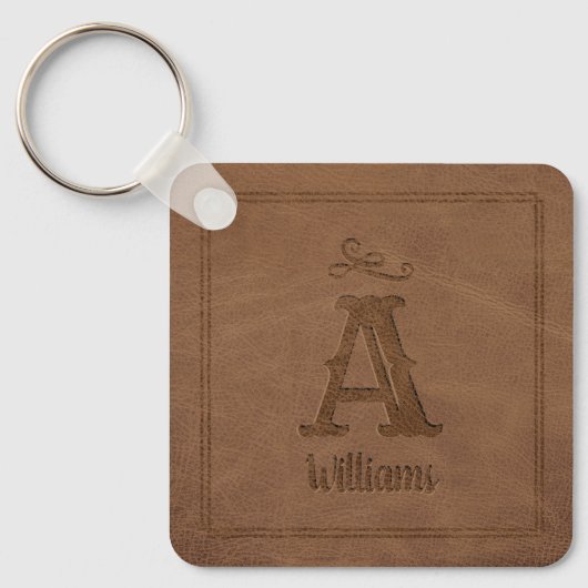 Porte-clés Russe Brown Faux Cuir Personnalisé Monogramme Nom (Recto)