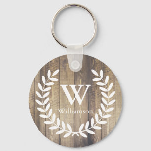 Porte-clés Rustic Barn Wood & White Country Laurels Monogram