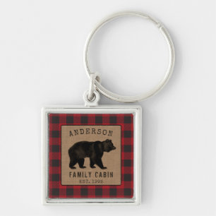 Porte-clés Rustic Bear Famille Cabine Red Buffalo Plaid Carré