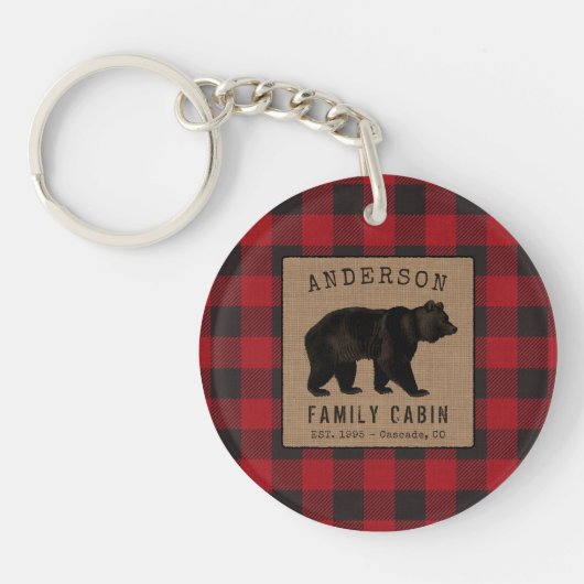 Porte-clés Rustic Bear Family Cabine Red Buffalo Plaid Burlap (Devant)