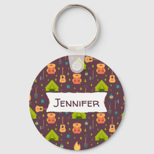 Porte-clés Rustic Camping Tentes Motifs et Guitares