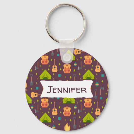 Porte-clés Rustic Camping Tentes Motifs et Guitares (Recto)