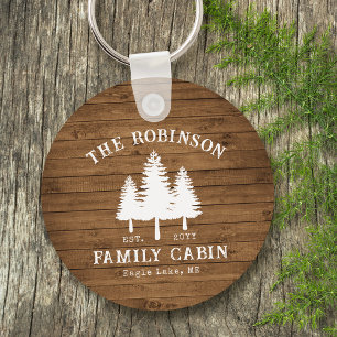 Porte-clés Rustic Country Famille Cabines Arbres Bois Planche