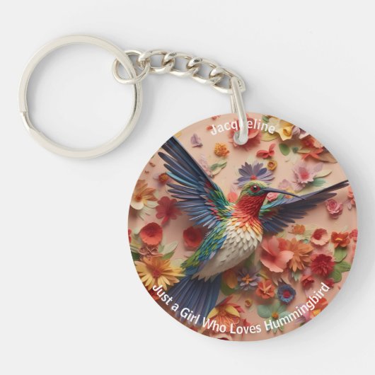 Porte-clés Rustic Elegant Funny Hummingbird Nom personnalisé (Devant)