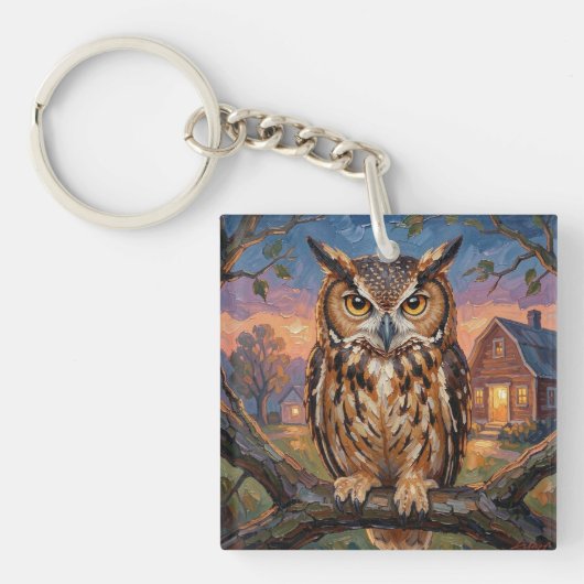 Porte-clés Rustic Impasto Great Horned Owl  (Devant)