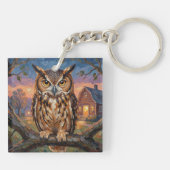 Porte-clés Rustic Impasto Great Horned Owl  (Dos)