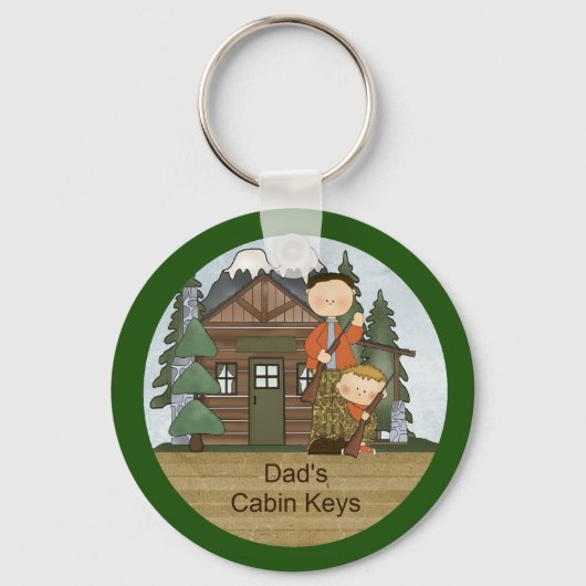 Porte-clés Rustic Lodge Chasse papa et garçon à Cabine Custom (Recto)