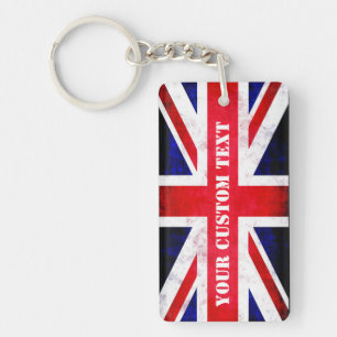 Porte-clés Rustic Union Jack UK Drapeau Texte personnalisé