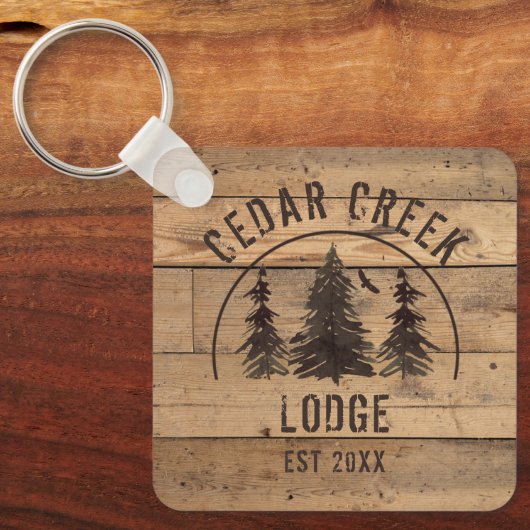 Porte-clés Rustic Wood Forest Trees Cabine Location de propri (Recto)