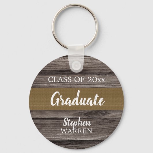 Porte-clés Rustic Wood Look Graduate Class de 2023 | Nom (Recto)