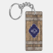 Porte-clés Rustic Wood Metal Band Navy Quatrefoil 3 monogram (Devant gauche)