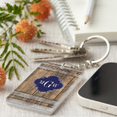 Porte-clés Rustic Wood Metal Band Navy Quatrefoil 3 monogram (Devant droit)