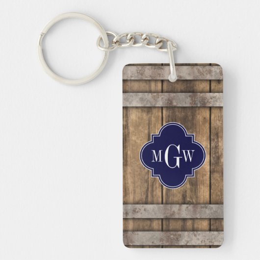 Porte-clés Rustic Wood Metal Band Navy Quatrefoil 3 monogram (Devant)