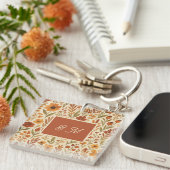 Porte-clés Rustique Automne vibes d'automne & Monogramme flor (Devant Droit)