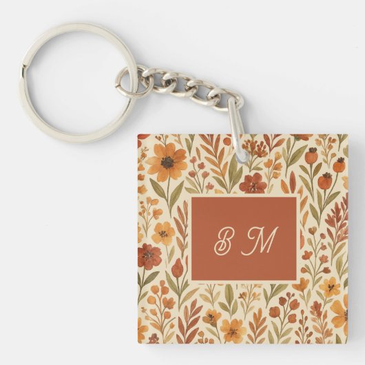 Porte-clés Rustique Automne vibes d'automne & Monogramme flor (Devant)