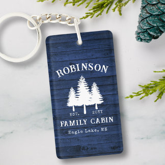 Porte-clés Rustique Cabine de famille Arbres Bleu Planche en 