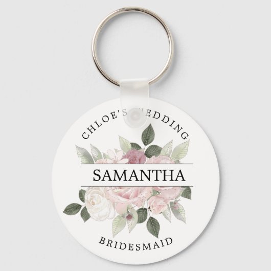 Porte-clés Rustique Chic Blush Rose Floral Personnalisé (Recto)