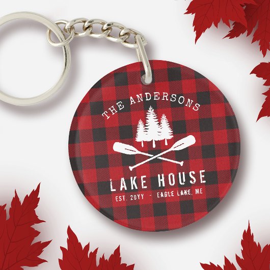 Porte-clés Rustique Country Lake House Tree Red Buffalo Plaid
