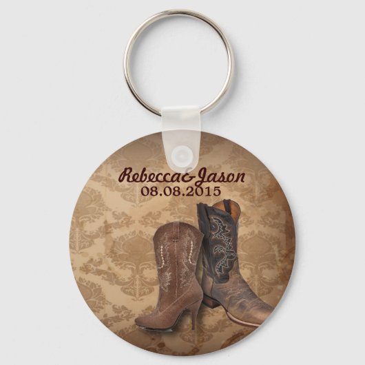 Porte-clés rustique damassé Western Cowboy mariage faveur (Recto)