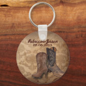 Porte-clés rustique damassé Western Cowboy mariage faveur (Recto)