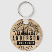 Porte-clés Rustique Famille Cabine Mountain Lodge | Effet boi (Verso)