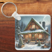 Porte-clés Rustique hiver/Noël cabine enneigé (Recto)