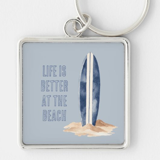 Porte-clés Sable de plage côtière bleu blanc planche de surf (Devant)
