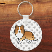 Porte-clés Sable Shetland Sheepdog Cartoon Chien et pattes (Recto)