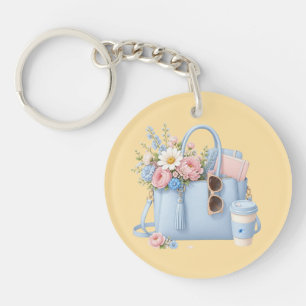 Porte-clés Sac à main floral bleu avec lunettes de soleil et