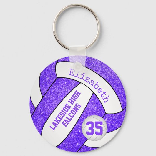 Porte-clés sac de volley-ball blanc violet étiquette w nom de (Recto)