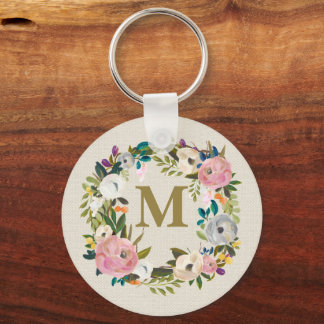 Porte-clés Sac en toile personnalisé avec monogramme floral p
