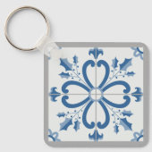 Porte-clés Sacré de Noël et pétales de fleurs carreaux bleus (Recto)