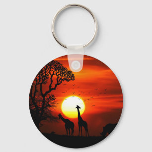 Porte-clés Safari Africain Sunset Animal Silhouettes