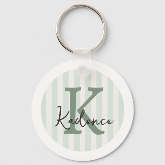 Porte-clés Sage Green Charcoal Custom Striped Circle Monogram (Recto)