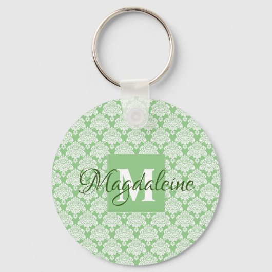 Porte-clés Sage Green Damask Porte - clé avec Monogram (Recto)