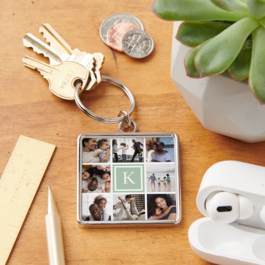 Porte-clés Sage Green Monogramme 8 Photo Collage (Bureau)