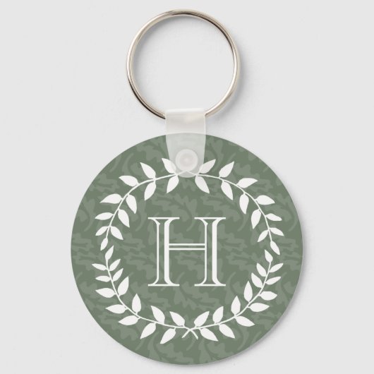 Porte-clés Sage Green Monogramme Élégant Foliage Moderne Wrea (Recto)