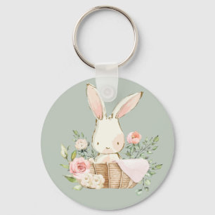 Porte-clés Sage Vert Aquarelle Bunny Lapin Lapin Bois