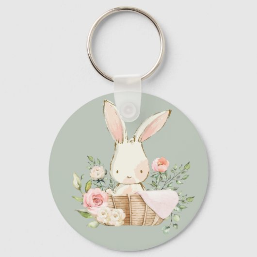 Porte-clés Sage Vert Aquarelle Bunny Lapin Lapin Bois (Recto)