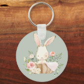 Porte-clés Sage Vert Aquarelle Bunny Lapin Lapin Bois (Recto)
