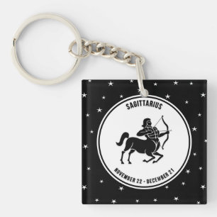 Porte-clés Sagittarius Zodiac Sign, Porte - clé noir et blan