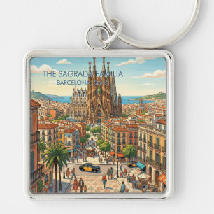 Porte-clés Sagrada Familia Barcelone Espagne Voyage Art Vinta