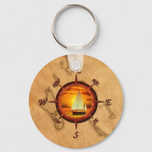 Porte-clés Sailboat and compass rose (Recto)